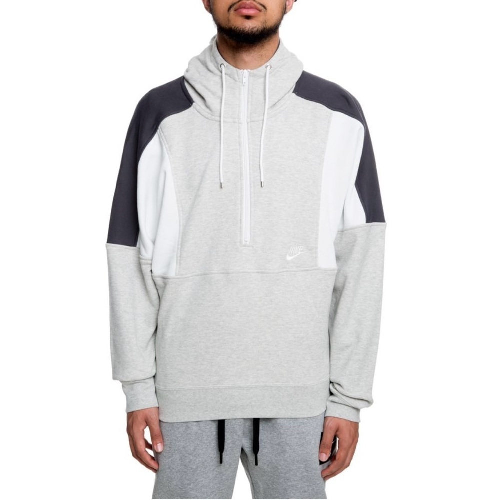 Men’s Nike NSW Grey Black & White Colorblock Half Zip Hooded Sweatshirt Athletic